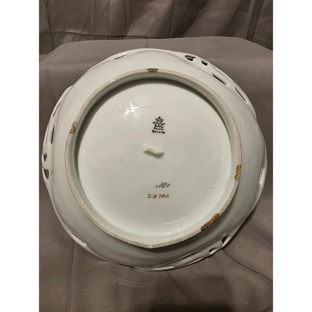 Antique Bavaria R&C Pierced Floral Serving Bowl Gold Trim Hand Painted 10.5